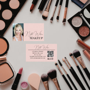 Blush Pink Black Modern Photo Makeup Business Card