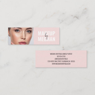 Blush Pink Black Modern Photo Makeup Mini Business Card