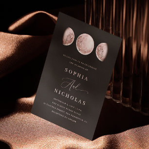 Blush Pink Black Moon. Celestial Mystical Wedding Invitation