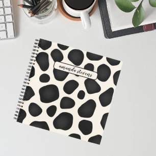 Blush Pink & Black Pattern Stylish Monogrammed Notebook