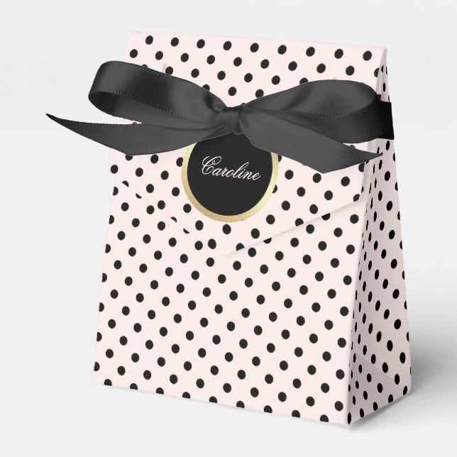 Blush Pink | Black Polka Dot Pattern Wedding Favour Box (Front Side)