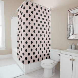Blush Pink & Black Polka Dots Dot Shower Curtain