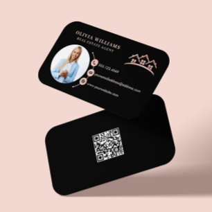 Blush Pink & Black Professional Real Estate Photo  Business Card
