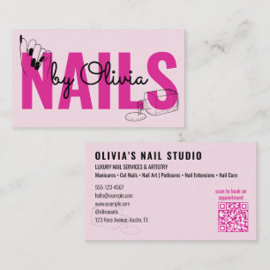 Blush Pink Black Qr-code Line-Art Nail Salon Business Card