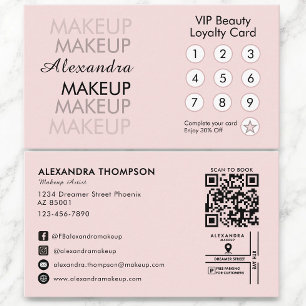 Blush Pink Black QR Makeup Artist Loyalty Card