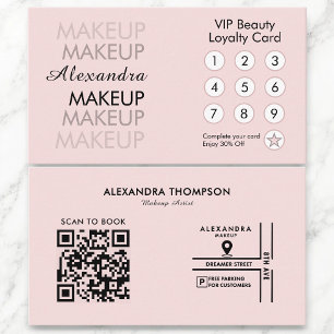 Blush Pink Black QR Makeup Artist Loyalty Card