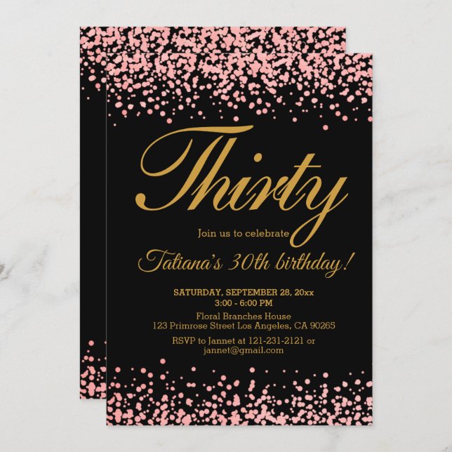 Blush Pink& Black Rose Gold Glitter Ombre Birthday Invitation (Front/Back)