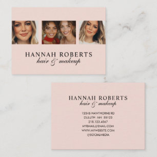 Blush Pink Black Script 3 Photo Hair Makeup Business Card