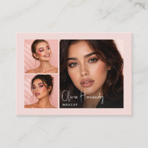Blush Pink Black Script 3 Photo Makeup Business C Card