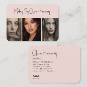 Blush Pink Black Script 3 Photo Makeup Business Card