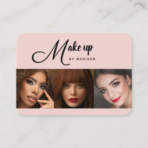 Blush Pink Black Script 3 Photo Makeup Business Card
