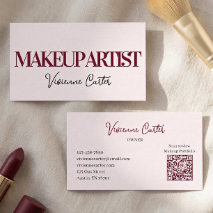 Blush Pink Black Script Makeup Business Card
