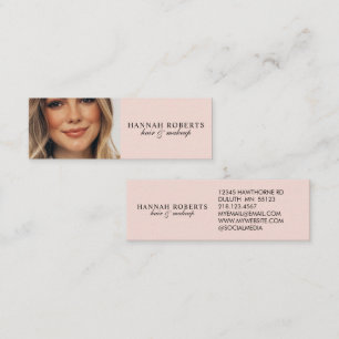 Blush Pink Black Script Photo Hair Makeup Mini Business Card