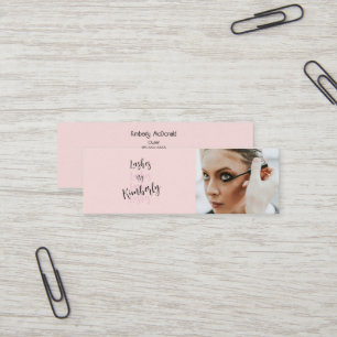 Blush Pink Black Script Photo Lash Studio Mini Business Card