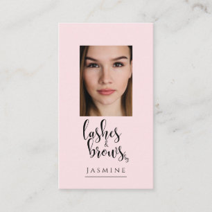 Blush Pink Black Script Photo Lashes & Brows Business Card