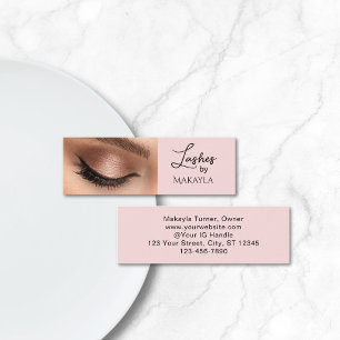 Blush Pink Black Script Photo Lashes Mini Business Card
