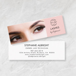 Blush Pink Black Script Photo Lashes Mini Business Card