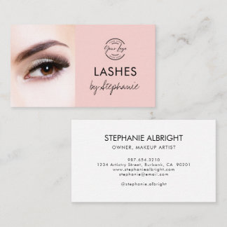 Blush Pink Black Script Photo Lashes Studio Business Card