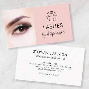 Blush Pink Black Script Photo Lashes Studio Business Card