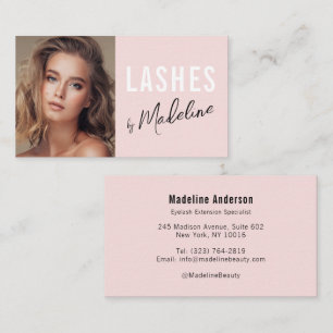 Blush Pink Black Script Photo Lashes Studio Business Card