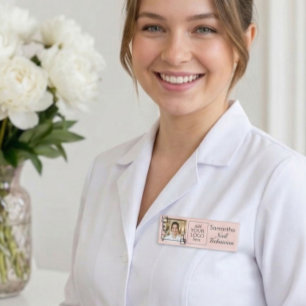Blush Pink Black Script Photo Logo Nail Tech Name Tag