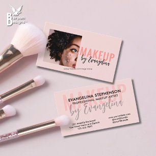 Blush Pink Black Script Photo Makeup Artist Business Card