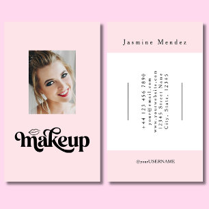 Blush Pink Black Script Photo Makeup Artist Business Card