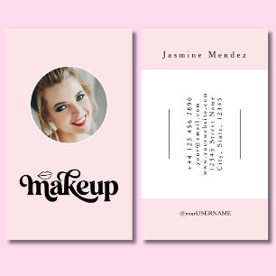 Blush Pink Black Script Photo Makeup Artist Business Card