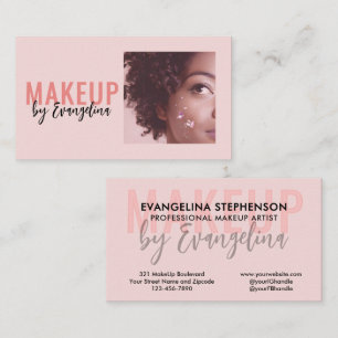 Blush Pink Black Script Photo Makeup Artist Business Card