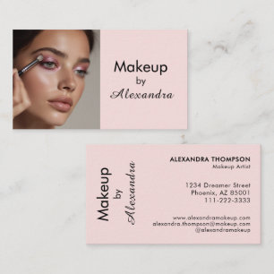 Blush Pink Black Script Photo Makeup Business Card