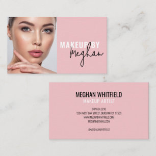 Blush Pink Black Script Photo Makeup Business Card