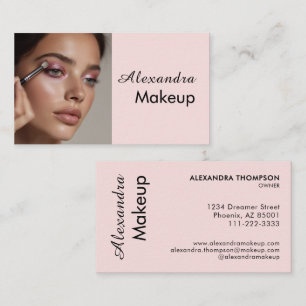 Blush Pink Black Script Photo Makeup Business Card