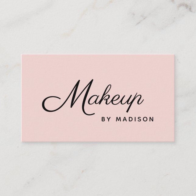Blush Pink Black Script Photo Makeup Business Card (Front)