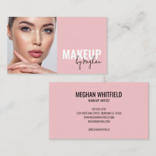 Blush Pink Black Script Photo Makeup Business Card