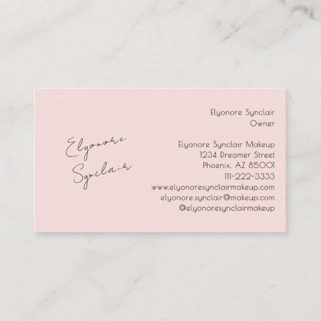 Blush Pink Black Script Photo Makeup  Business Card (Back)
