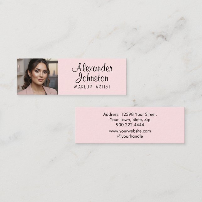 Blush Pink Black Script Photo Makeup Business Card (Front/Back)