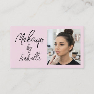 Blush Pink Black Script Photo Makeup  Business Card