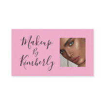 Blush Pink Black Script Photo Makeup Business Card