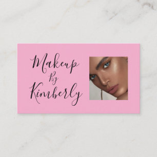 Blush Pink Black Script Photo Makeup Business Card