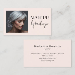 Blush Pink Black Script Photo Makeup Business Card