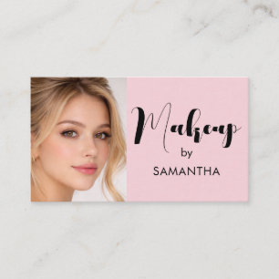 Blush Pink Black Script Photo Makeup Business Card