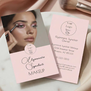 Blush Pink Black Script Photo Makeup  Business Card