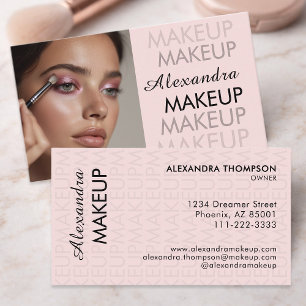 Blush Pink Black Script Photo Makeup  Business Card