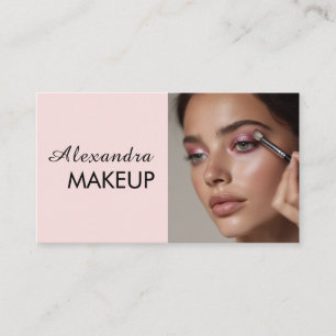Blush Pink Black Script Photo Makeup  Business Card