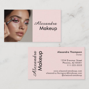 Blush Pink Black Script Photo Makeup  Business Card