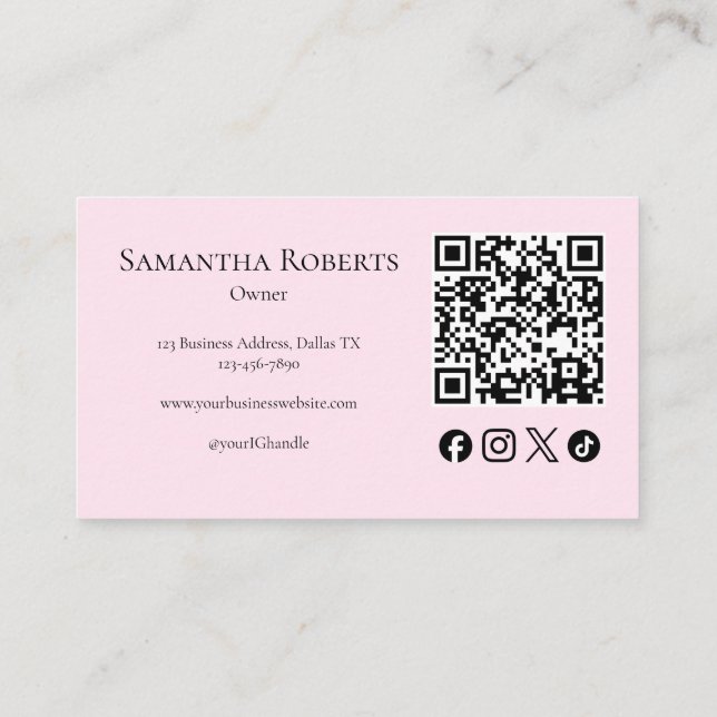 Blush Pink Black Script Photo Makeup Calling Card (Back)