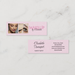 Blush Pink Black Script Photo Makeup Mini Business Card