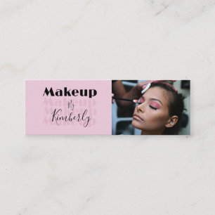 Blush Pink Black Script Photo Makeup Mini Business Card
