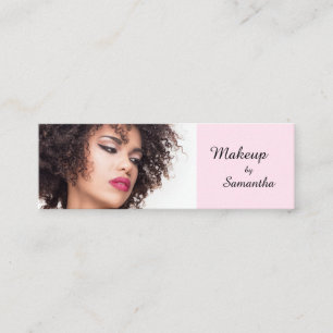 Blush Pink Black Script Photo Makeup Mini Business Card