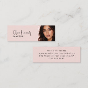 Blush Pink Black Script Photo Makeup Mini Business Card